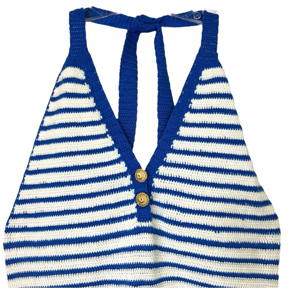 My Beachy Side - NWT ‘Emily in Paris’ Loulou’ Hand-Crocheted Romper- Blue, Large - Picture 8 of 16